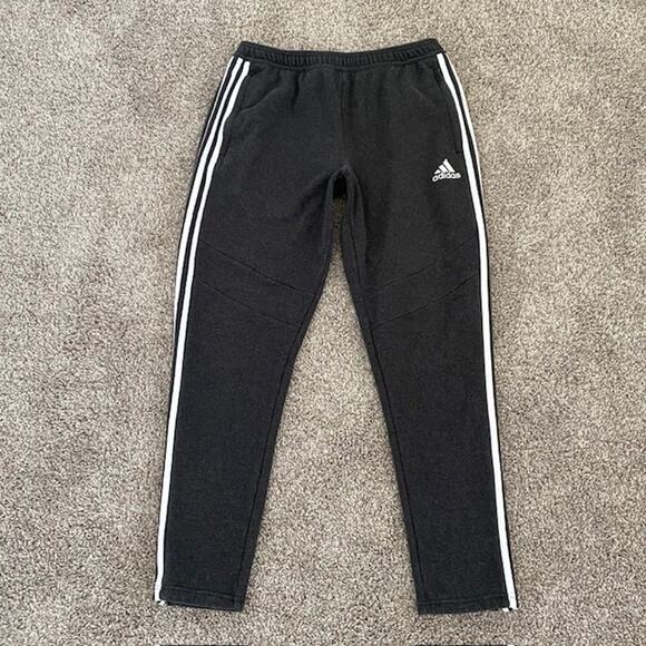 Adidas Track Pants Charcoal Gray White Logo Zip Pockets Zip Legs Men's Large - Picture 1 of 12